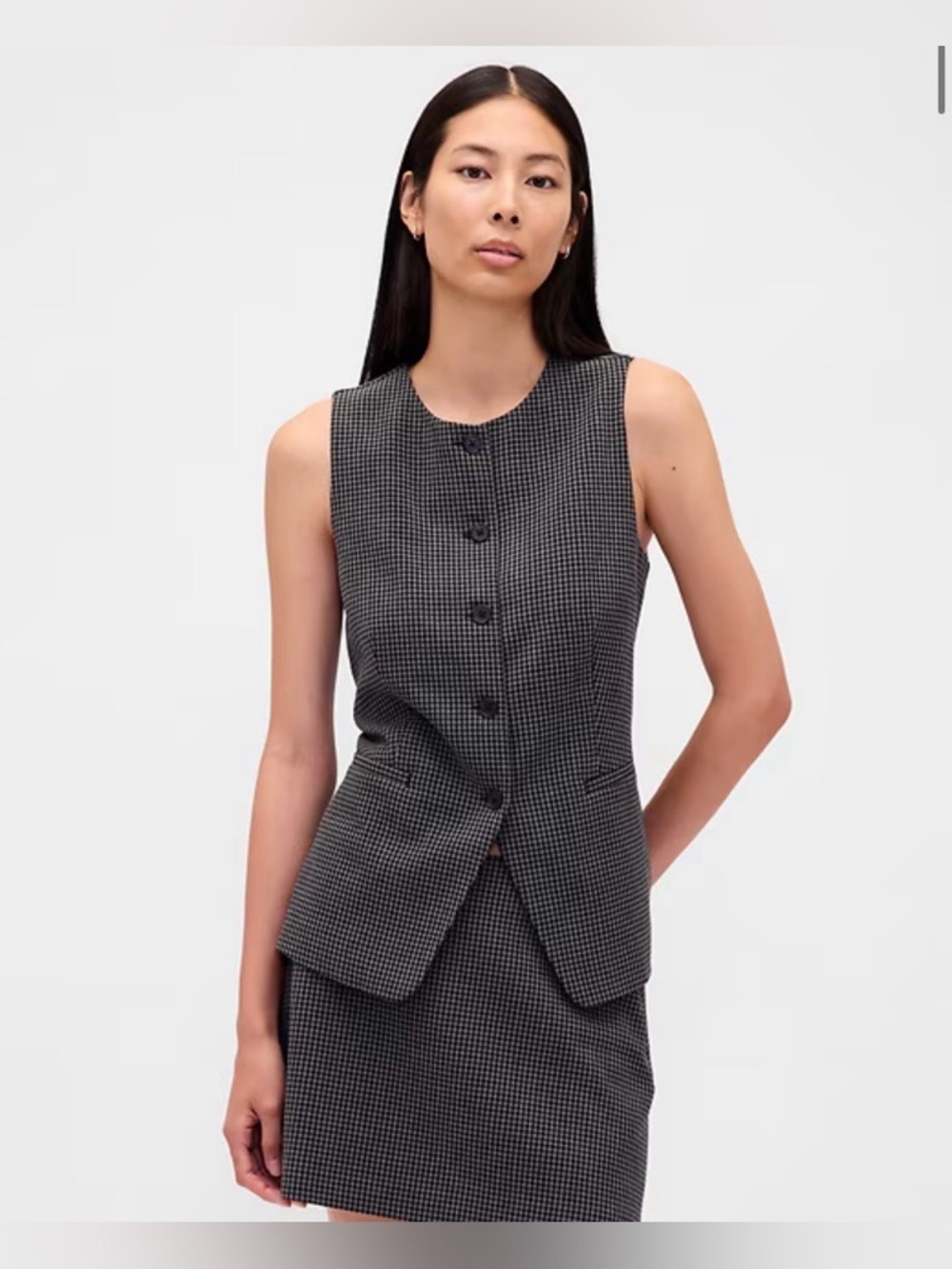 Gap Career High-Neck Gingham Checks Vest Work Wear Office Timeless Classic NWT